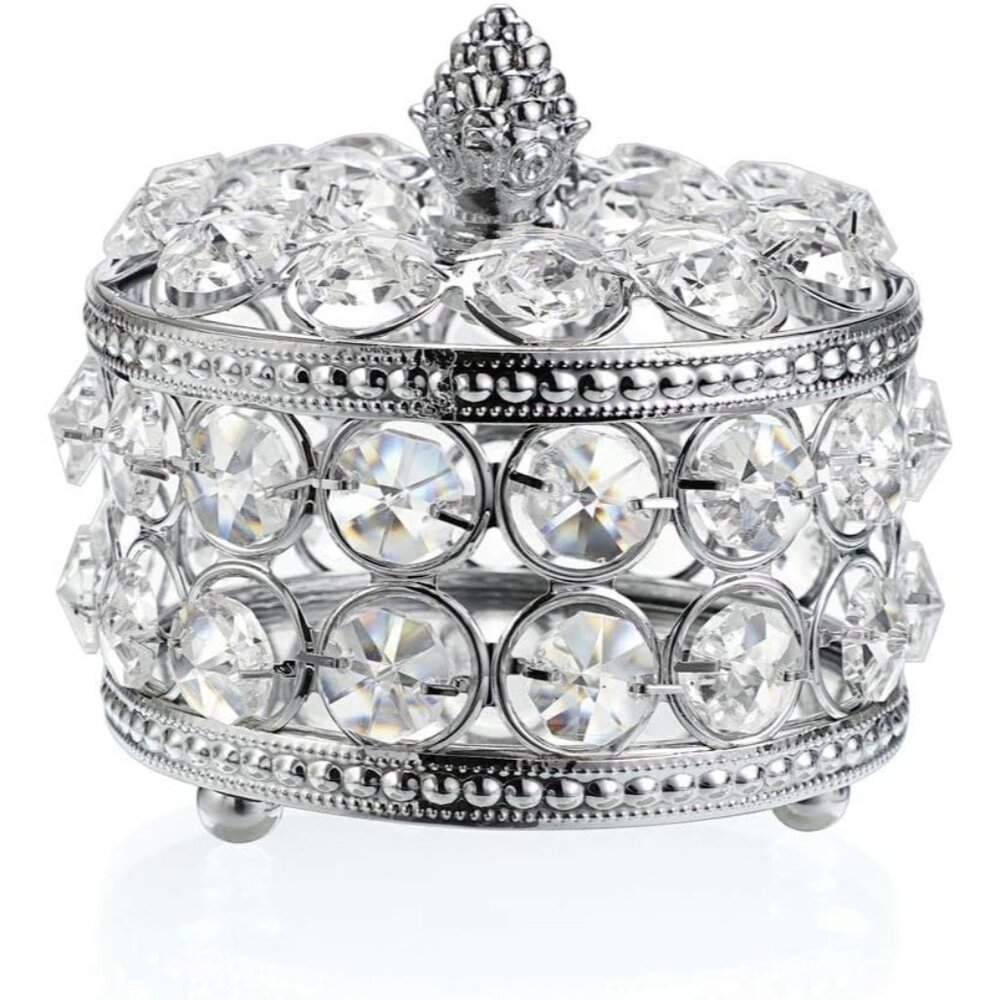 ✨Hipiwe Women Silver Crystal Mirrored Jewelry Box Trinket Organizer Box Decor